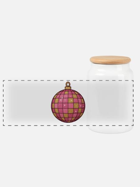 Pink Gold Glitzerkugel Ornament - Panorama Keksdose mit Holzdeckel - Weiß
