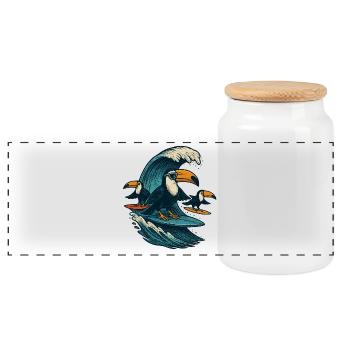 Cool Toucan Surfing Wave Art - Panorama Keksdose mit Holzdeckel - Weiß - Vorne