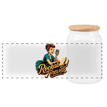 Rockabilly Forever Charcoal Microphone 50s Gift - Panoramic Cookie Jar with Wooden Lid - white - Front