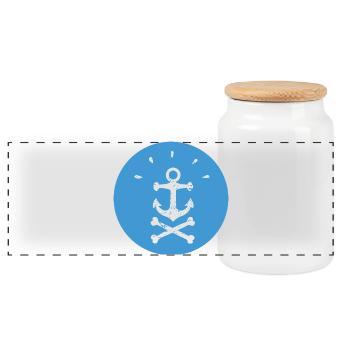 Jolly Roger Pirate Anchor on Blue Circle - Panoramic Cookie Jar with Wooden Lid - white - Front
