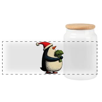 Funny Christmas Penguin with Broccoli - Panorama Keksdose mit Holzdeckel - Weiß - Vorne