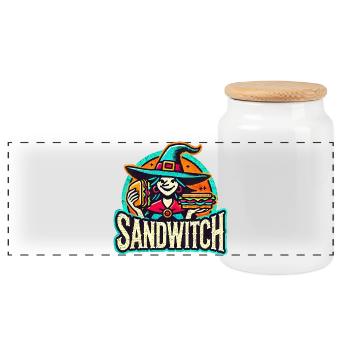Sandwitch Witch Sandwich Halloween - Panoramic Cookie Jar with Wooden Lid - white - Front