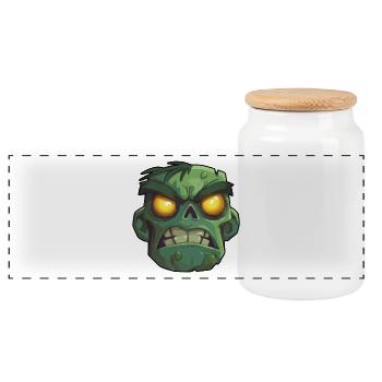 Scary zombie head - Panoramic Cookie Jar with Wooden Lid - white - Front