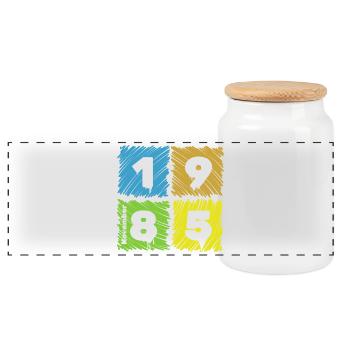 40. Geburtstag Farbige Patches since 11/1985 - Panorama Keksdose mit Holzdeckel - Weiß - Vorne