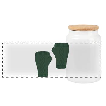 Green Cable Knit Pattern Fingerless Gloves - Panoramic Cookie Jar with Wooden Lid - white - Front