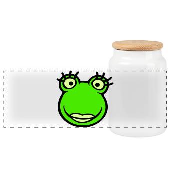 Frog Girl Eyelashes Pretty Woman Female Girl - Panoramic Cookie Jar with Wooden Lid - white - Front