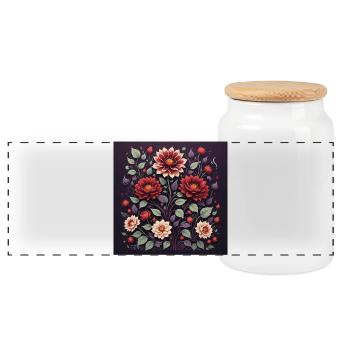 Purple Night Flowers - Panoramic Cookie Jar with Wooden Lid - white - Front