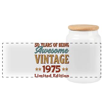 Retro 1975 Limitierte Vintage-Ausgabe - Panorama Keksdose mit Holzdeckel - Weiß - Vorne