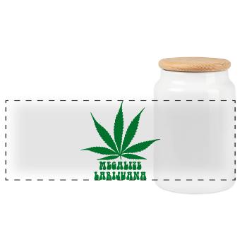 Megalize Larijuana – Funny Weed Cannabis Hippie - Panoramic Cookie Jar with Wooden Lid - white - Front