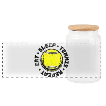 Tennis eat sleep Tennis Repeat Ball Hoodie - Panorama Keksdose mit Holzdeckel - Weiß - Vorne