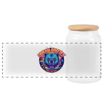 Urban Grizzly Street Art - Panoramic Cookie Jar with Wooden Lid - white - Front