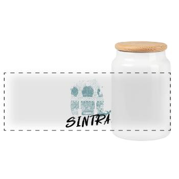 Moorish Architecture Sintra Monochrome - Panoramic Cookie Jar with Wooden Lid - white - Front
