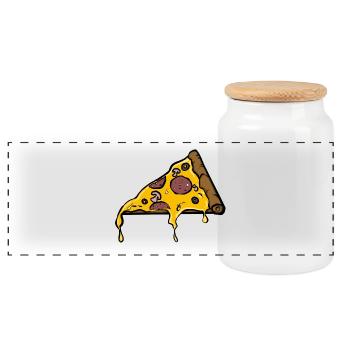 Melting Pepperoni Pizza Slice Illustration - Panoramic Cookie Jar with Wooden Lid - white - Front