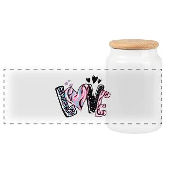 Love Kaleido Herz Muster - Panorama Keksdose mit Holzdeckel - Weiß - Vorne