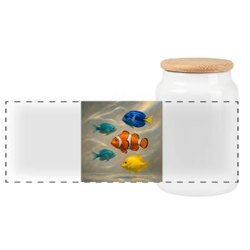Fische schwimmen - Panorama Keksdose mit Holzdeckel - Weiß - Vorne