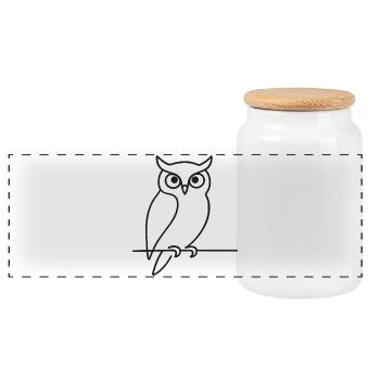 Owl Sketch on Branch – Nature & Animal Lover - Panoramic Cookie Jar with Wooden Lid - white - Front