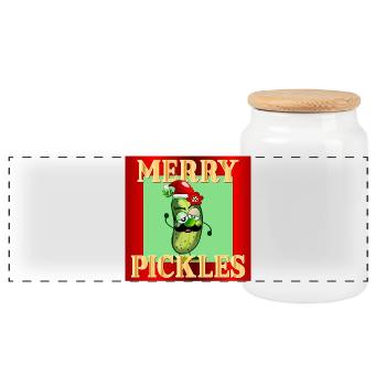 MERRY CHRISTMAS SANTA PICKLES GHERKINS - Panoramic Cookie Jar with Wooden Lid - white - Front