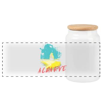 Beach Rocks Algarve Illustration Portugal - Panoramic Cookie Jar with Wooden Lid - white - Front