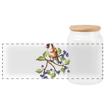 Bunter Vogel - Panorama Keksdose mit Holzdeckel - Weiß - Vorne