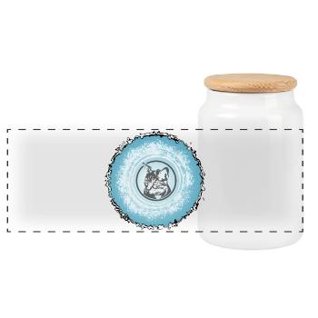 Cat Circle Blue Silhouette - Panoramic Cookie Jar with Wooden Lid - white - Front