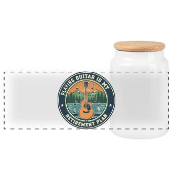 Guitar Retirement Plan Guitarist Quote - Panoramic Cookie Jar with Wooden Lid - white - Front