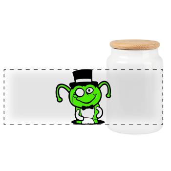 Caterpillar Top Hat Monocle Gentleman Empire Hole Bottom - Panoramic Cookie Jar with Wooden Lid - white - Front