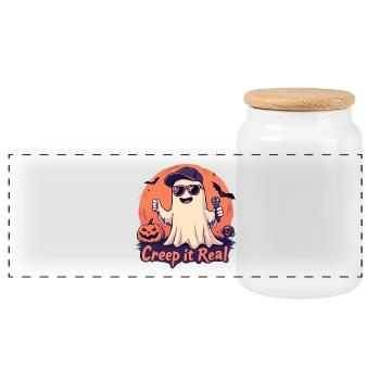 Creep It Real Ghost with Mic - Panoramic Cookie Jar with Wooden Lid - white - Front