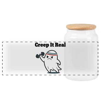 Creep It Real Ghost Workout - Panoramic Cookie Jar with Wooden Lid - white - Front