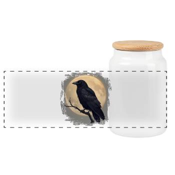 Dark Raven before Full Moon - Panoramic Cookie Jar with Wooden Lid - white - Front
