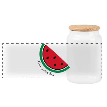 Watermelon Slice Pop Art - Panoramic Cookie Jar with Wooden Lid - white - Front