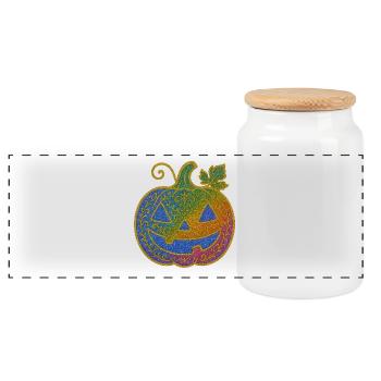 Regenbogen Kürbis Ornament - Panorama Keksdose mit Holzdeckel - Weiß - Vorne