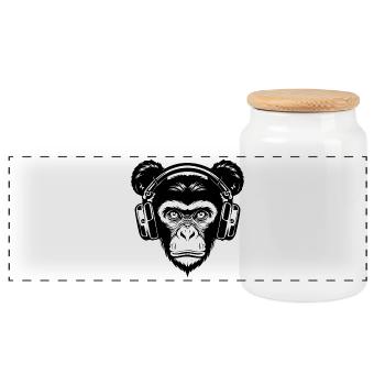 Skateboard Affe Mähne Groove Kopfhörer Shirt - Panorama Keksdose mit Holzdeckel - Weiß - Vorne