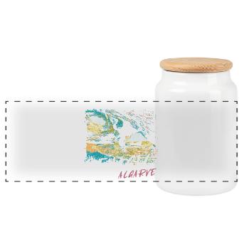 Benagil Cave Algarve colorful illustration - Panoramic Cookie Jar with Wooden Lid - white - Front