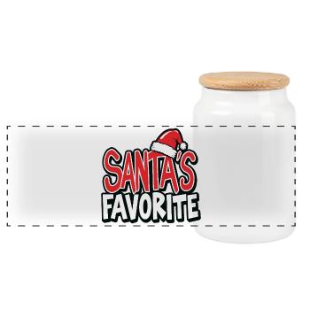 Santa's Favorite – Liebling des Weihnachtsmanns - Panorama Keksdose mit Holzdeckel - Weiß - Vorne