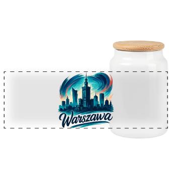Warsaw Warszawa Capital Poland Gift - Panoramic Cookie Jar with Wooden Lid - white - Front