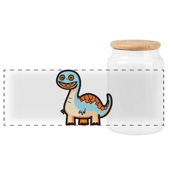 Dinosaur brontosaurus Halloween Funny - Panoramic Cookie Jar with Wooden Lid - white - Front