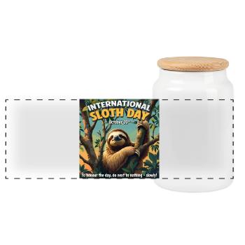 Journée internationale de la paresse – 20 octobre - Boîte à biscuits avec couvercle en bois - blanc - Devant