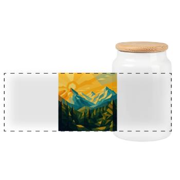 Geometric sunrise in mountains - Panoramic Cookie Jar with Wooden Lid - white - Front