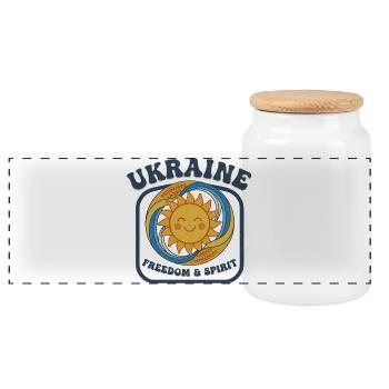 Ukraine Sun Freedom Spirit - Panoramic Cookie Jar with Wooden Lid - white - Front