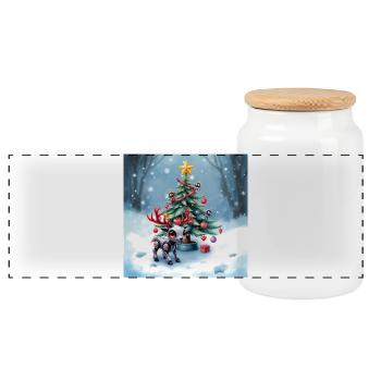 Christmas robotic reindeer - Panoramic Cookie Jar with Wooden Lid - white - Front
