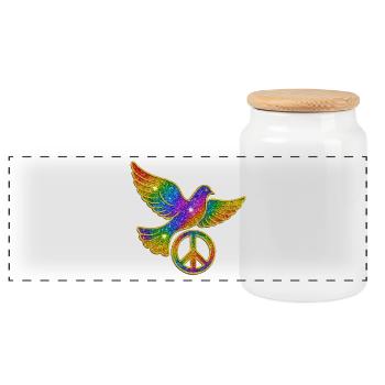 Rainbow dove of peace with peace sign - Panoramic Cookie Jar with Wooden Lid - white - Front