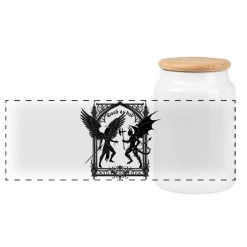 Eternal Battle – Light vs. Darkness - Panoramic Cookie Jar with Wooden Lid - white - Front