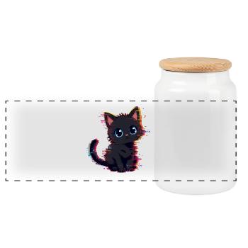 Neon Glitch Black Cat Cute - Panoramic Cookie Jar with Wooden Lid - white - Front