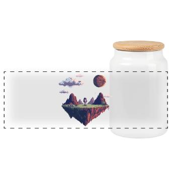 8-Bit Pixel Astronaut on Floating Island - Panoramic Cookie Jar with Wooden Lid - white - Front
