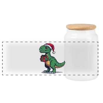 8-Bit Pixel Velociraptor Weihnachten - Panorama Keksdose mit Holzdeckel - Weiß - Vorne