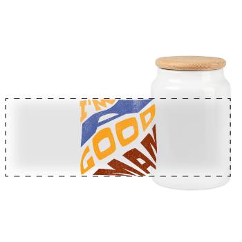 Pop retro blue orange I'm a good man - Panoramic Cookie Jar with Wooden Lid - white - Front