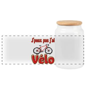 J'peux pas j'ai Vélo - Boîte à biscuits avec couvercle en bois - blanc - Devant