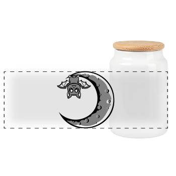 Mignon Chauve-souris croissant de lune suspendu Nuit d’Halloween - Boîte à biscuits avec couvercle en bois - blanc - Devant