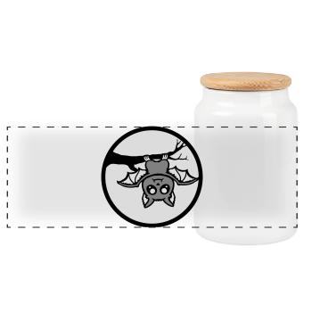 Chauve-souris suspendu lune branche Halloween mignon mignon - Boîte à biscuits avec couvercle en bois - blanc - Devant