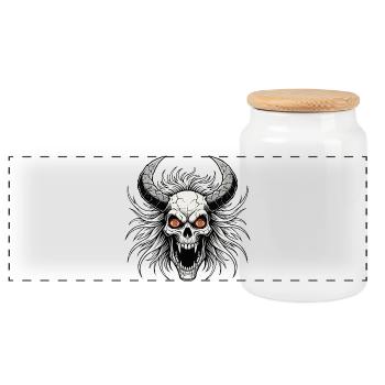 Devil skull with horns - Panoramic Cookie Jar with Wooden Lid - white - Front